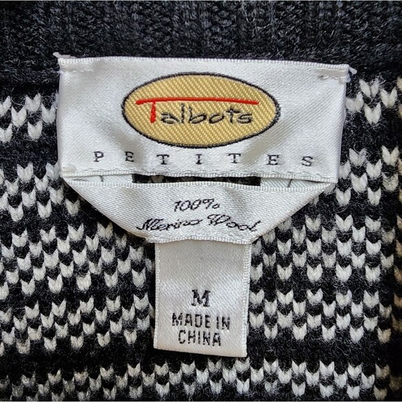 Talbots Sweater Womens PM Black Striped Merino Wool Knit Cardigan Button Belted - Picture 10 of 11